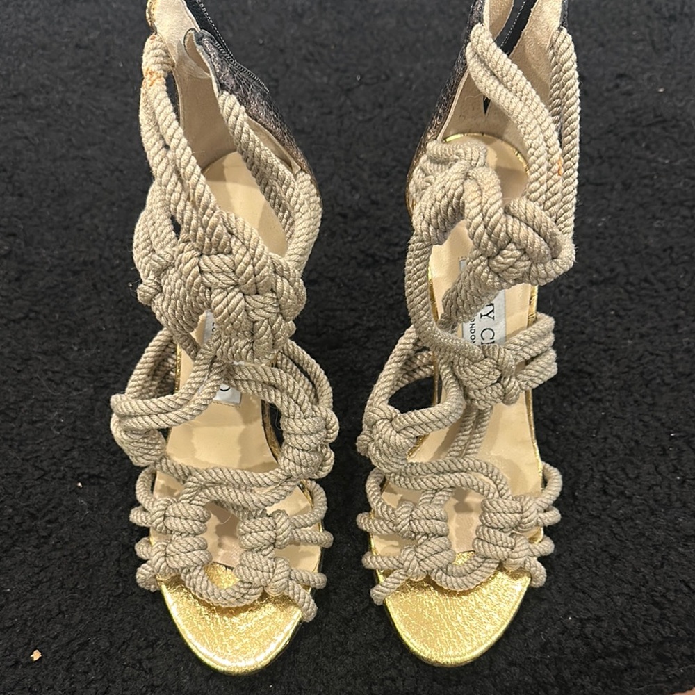 Jimmy Choo Gold and Cream Sandals with Luxurious Design